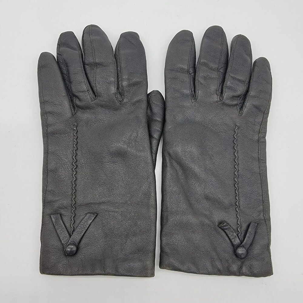 Vintage Gray Genuine Leather 100% Wool Lined‎ Gloves by Alexanders Made In Italy